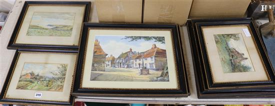 R.C. Tuppen and others, eight watercolours, views of Sussex towns including Steyning, Wadhurst and Alfriston, largest 10.5 x 14in.